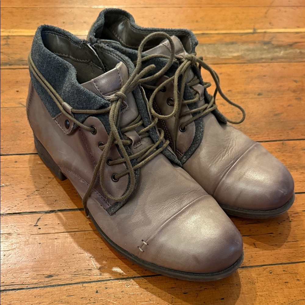 EARTH Rexford Leather Lace Up Zip Up Beown Gray Boho Booties Boots Size 10B